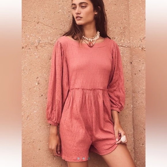 Free People FP Beach Beyond Obsessed Rose Pink Smocked Long...
